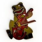 Vintage Japanese Tin Litho Frog Musician Mechanical Clicker Noisemaker 1940s