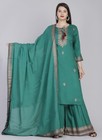 Women Green Rayon Kurti Palazzo Dupatta Set Embroidery Ethnic Party Wear M-3xl