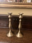 Pair Of Brass Candle Stick Holders 11  Tall Round Base Candle Holder