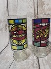 Vintage 70s Beer Bar Glasses Set Of 5 Stained Glass Schaefer Falstaff Pabst Etc 