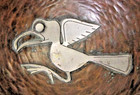 G Laffi Early Copper Bowl W sterling Silver Bird Decoration Peru Artist