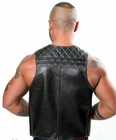 Genuine Leather Sport Quilted Bar Vest Cropped Mens Leder Contrast Stitching