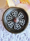 Vintage Bakelite Button Lg Chocolate Brown Metal Flower Overlay Coat  Lot 0213