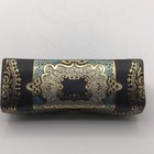 Vintage Made In Italy Blue   Gold Lipstick Holder Case With Mirror Leather