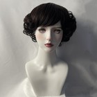 Women Fluffy Vintage Black Short Curly Wigs Straight Bangs Synthetic Full Wig