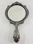 Antique Art Nouveau Floral Rose Silver Plate Ornate Hand Vanity Mirror Monogram