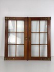 Hand Carved Wooden Door Panels Brass Trim Parts  Glass Pair Antique Reclaimed Sa