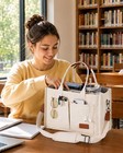 Fioretto Canvas Tote Bag For Women With Zipper Closure   Medium  Beige