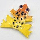 Frog Pin Brooch Frog Jewelry Hand Painted Ceramic Yellow Orange Black Shiny 1 75
