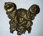 Vintage Art Nouveau Winged Fairy Maiden Double Pin Gold Tone Figural Jewelry