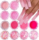 Pink Nail Glitter Powder  12pcs Nail Art Sequins Dust Set  Holographic Paille   