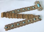 Vintage  antique   Ornate Gold-tone Metal Panel Belt W  Enamel   Cabs 25 5 