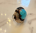 Vintage Navajo Sterling Silver Feather   Turquoise  Southwestern Boho Ring Size7