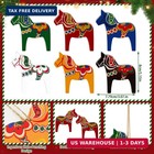 Dala Horse Swedish Christmas Decorations 6 Pcs Double-sided Wooden Dala Horse Or