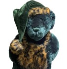 Dan Dee Collectors Choice Green Bear Plush Santa Hat Pompom Muff Animal Print