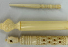 Antique Stanhope Sewing Assortment Lot Of 9 Carved Sewing Tools   Needle Keeps