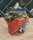 Antique Sumida Gawa Pottery Ginger Jar Lid - Ryosai Ii Signed Children Relief