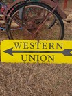 1930-1950 Ceramic On Heavy Steel Double Sided Western Union Sighn 9 1 2inx30in