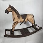 Antique Wood Rocking Horse Hand Carved   Painted Real Horse Hair Tail Glass Eyes