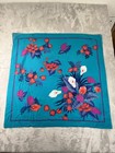 Vintage 90s Christian Dior Floral Scarf Teal Blue 100  Cotton Italy Square 30 