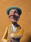 Vintage German Wood Mechanical Man Wine Stopper Hand Carved