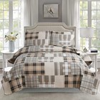 Quilt Set King Size Plaid Quilts Bedding Set 3 Piece Brown Bedspread Reversible 