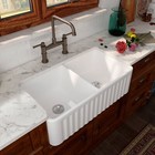 33  Kitchen Sink Apron Fireclay Farm Sink Double Bowl W  Strainers   Grids White