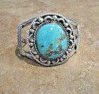 Elaborate     Wide Vintage Navajo Sterling Silver Royston Turquoise Bracelet