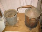 Nice 5 Gallon Antique Copper Moonshine Still W  Cooling Coil In A Bucket Lqqk   