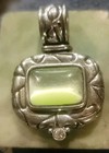 Rectangular Green Stone Pendant Silver Tone Bezel Setting Metal Jewelry
