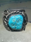 Navajo Turquoise Ring Leaves Cigar Band Size 11 75 Sterling Silver Women Men