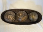 4-piece Decorative Bowl Filler Set - Woven Basket Tray   Carved Wooden Spheres