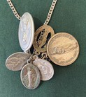 7 Rosary Pendant Necklace 22  Chain Silver Tone Virgin Mary Rosary Protection