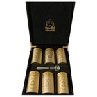 New Rare Teavana Gloss Wooden Tea Box With  6  Loose Leaf Gold Tea Containers