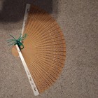Vintage Carved Sandalwood Asian Folding Hand Fan  Green Tassel