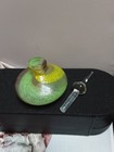 Vintage Art Glass Parfume Bottle Hand Painted Yellow   Green With  Glass Dauber