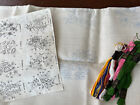 Vintage Paragon Set Of 8 Linen Dinner Napkins Embroidery Crewel Kit Wild Flowers