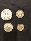 Set Of 4 Coins  1944 Half-dollar  1964 Quarter  1942 Dime  1944 Nickel