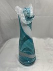 Murano Art Glass Vase Blue   White Waves