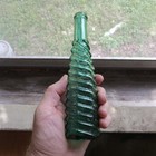 1880s Teal Green S p  stickney   Poor  Spiral Ring 6 Sided Peppersauce Bottle