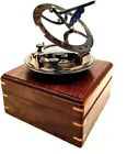 Antique Gilbert   Sons Brass 5 Inch Sundial Compass With Wood Box Vintage Style