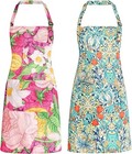 2 Pack Floral Aprons With Pocket Adjustable Kitchen Cooking Aprons For Women