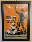 Original Wwi 1918 American Library Assoc Hey Fellows Framed Propaganda Ad Poster