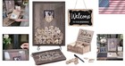 Rustic Wedding Guest Book Alternative - Vintage Brown Wood Frame  80 Hearts