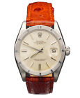 Rolex Date 1501 Vintage Men Stainless Steel Watch Brown Leather Band Silver Dial