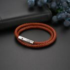 Men Women Multi-layer Braided Leather Bracelet Cuff Wristband Magnetic Clasp