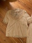 Vtg Elp Women s 2 Pc Gunny Sax Beige Cotton Lace Ribbon Top   Skirt Unique  S
