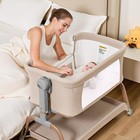 Baby Bassinet 3 In 1 Bedside Sleeper Portable Folding Crib Khaki Y08 Adjustable