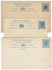 Straits Settlements Kgv Postal Stationery Lot Of 3 - 3c Blue Cards W  Reply