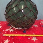 Vintage Large Japanese Hand Blown Green Glass Fishing Float Buoy Ball W net 9 